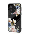 Coque Poco F7 Pro Verre Noir Fleurs Pastel