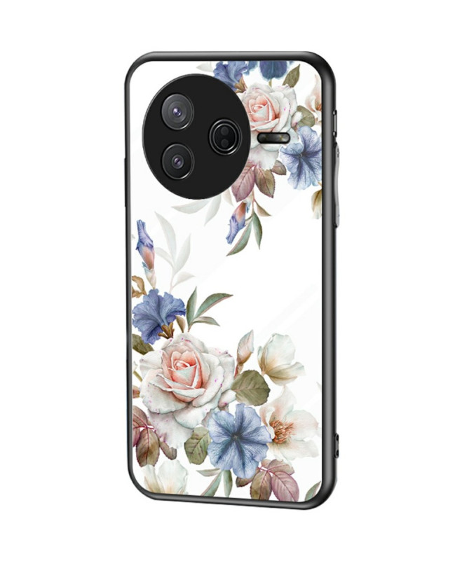 Coque Poco F7 Pro Verre Trempé Roses Bleues