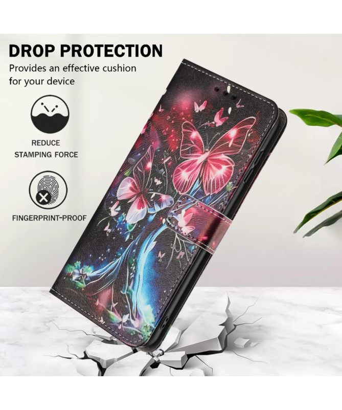 Housse iPhone 16 Plus, arbre lumineux et papillons