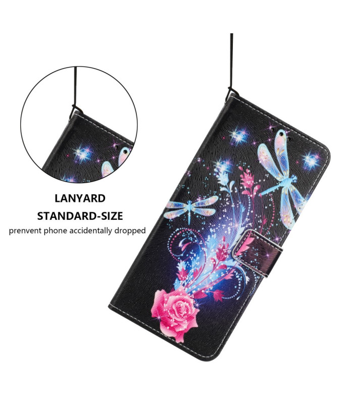 Housse iPhone 16 Plus, libellules et éclats floraux