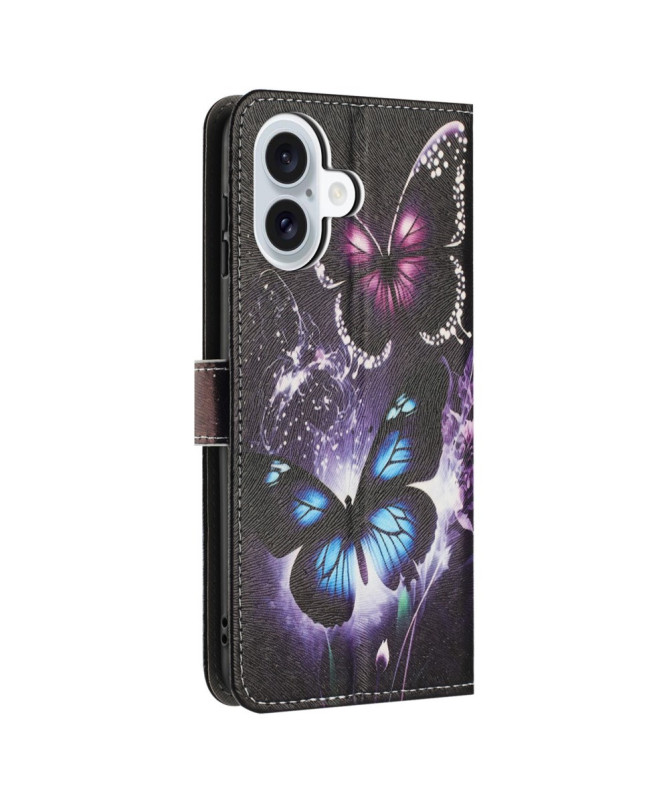 Housse iPhone 16 Plus, papillons effet lumineux