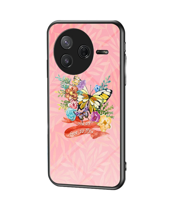 Coque Poco F7 Ultra Papillon Jaune & Fleurs Tropicales
