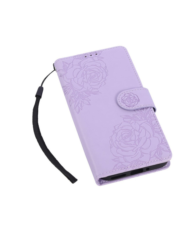 Housse Google Pixel 9a Rose Gravée effet Cuir avec Portefeuille