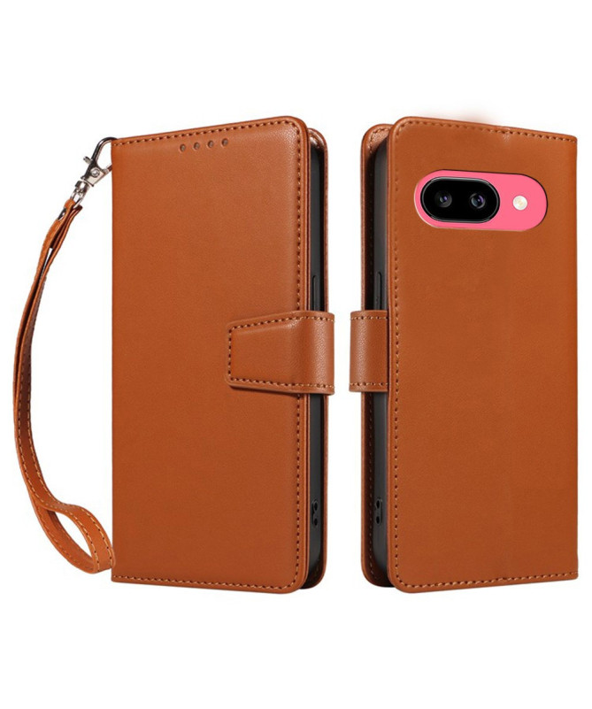 Housse Google Pixel 9a Cuir Portefeuille à Rabat avec Lanière