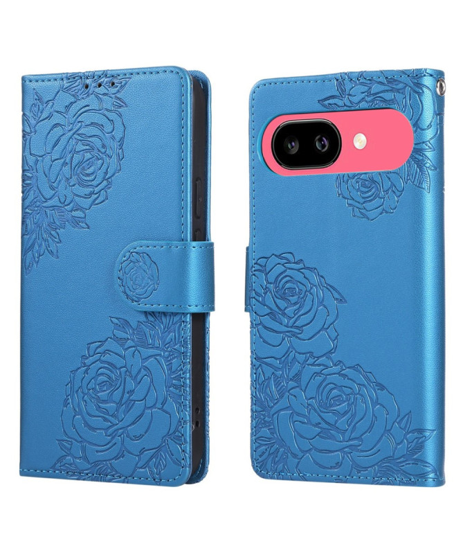 Housse Google Pixel 9a Rose Gravée effet Cuir avec Portefeuille
