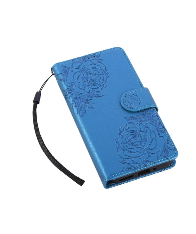 Housse Google Pixel 9a Rose Gravée effet Cuir avec Portefeuille