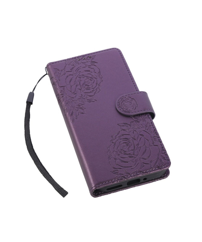 Housse Google Pixel 9a Rose Gravée effet Cuir avec Portefeuille