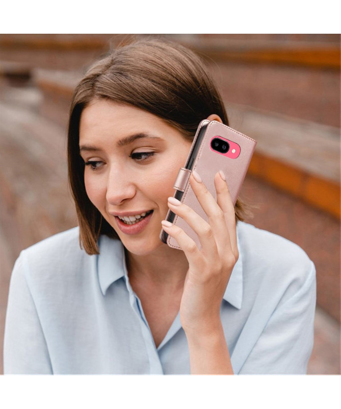 Housse Google Pixel 9a Cuir Portefeuille à Rabat avec Lanière