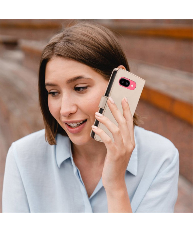 Housse Google Pixel 9a Cuir Portefeuille à Rabat avec Lanière