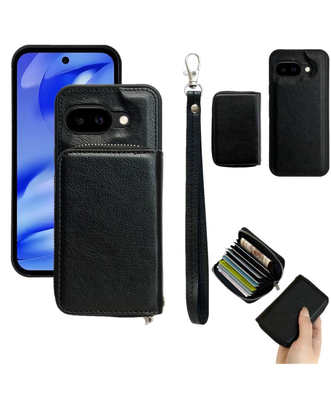 Coque Google Pixel 9a avec Porte-cartes Zippé Amovible et Lanière