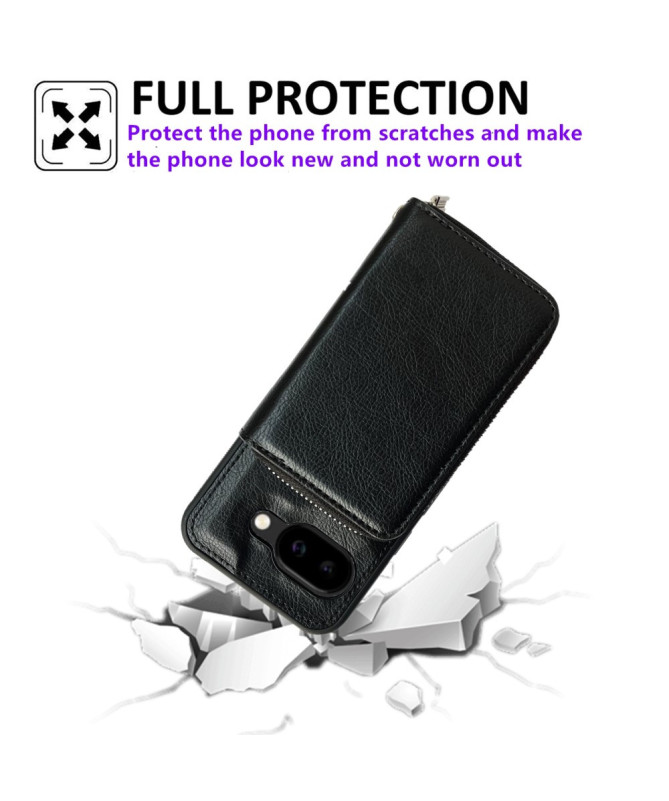 Coque Google Pixel 9a avec Porte-cartes Zippé Amovible et Lanière