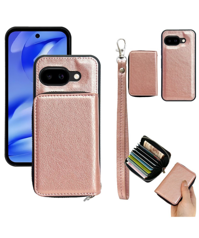 Coque Google Pixel 9a avec Porte-cartes Zippé Amovible et Lanière