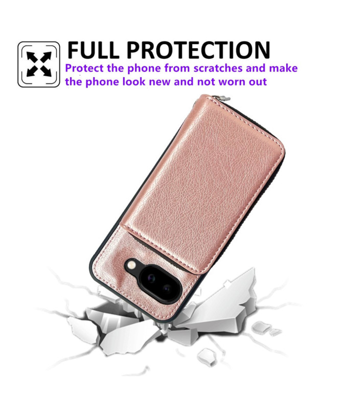 Coque Google Pixel 9a avec Porte-cartes Zippé Amovible et Lanière