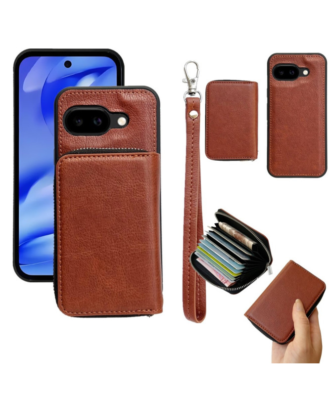 Coque Google Pixel 9a avec Porte-cartes Zippé Amovible et Lanière