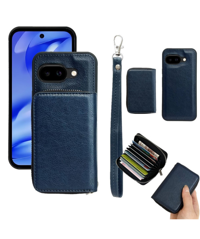 Coque Google Pixel 9a avec Porte-cartes Zippé Amovible et Lanière