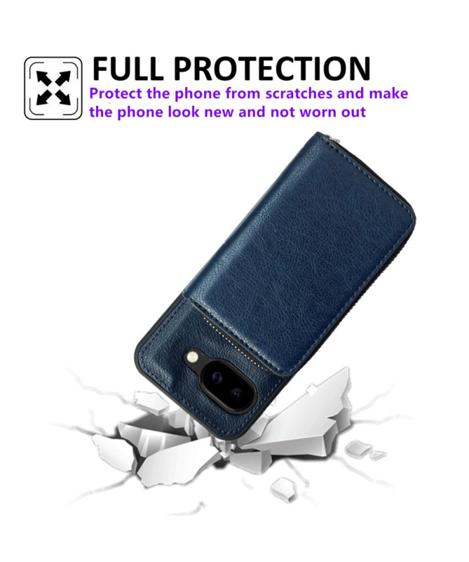 Coque Google Pixel 9a avec Porte-cartes Zippé Amovible et Lanière