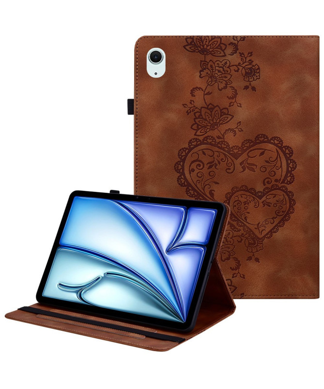 Housse iPad Air 11 (2025/2024) Coeur Gravé, Support et Rangement