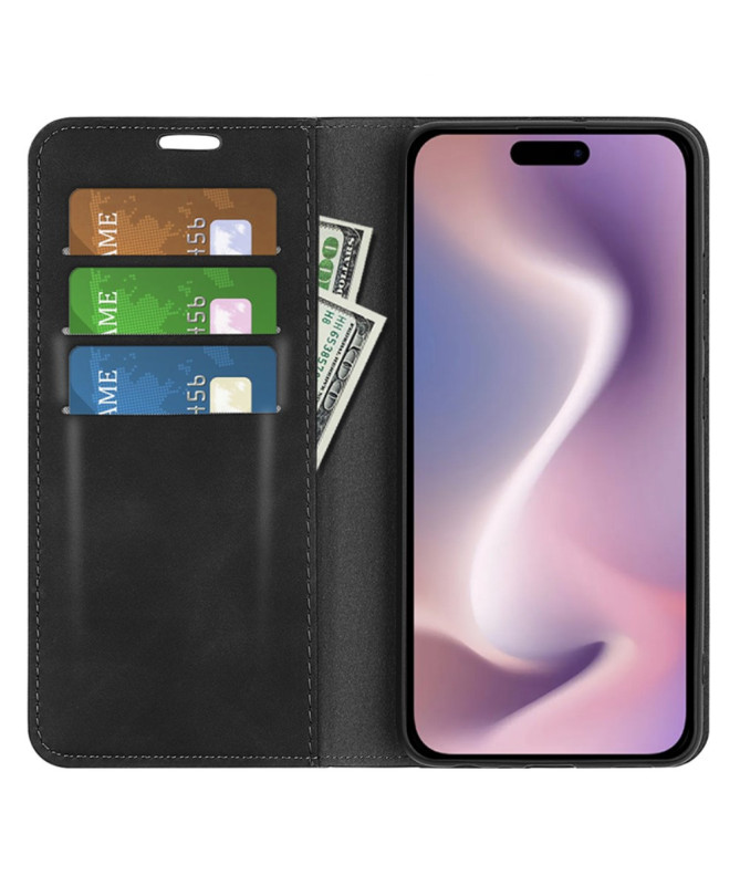 Étui iPhone 16 Pro simili cuir fonction stand