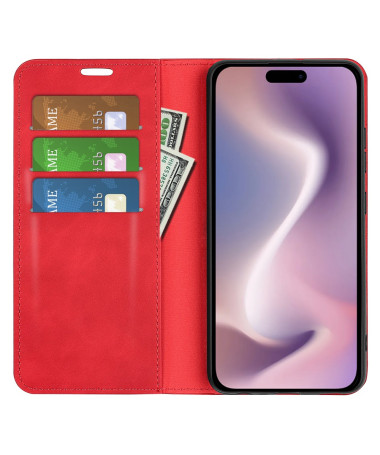 Étui iPhone 16 Pro simili cuir fonction stand Rouge - photo 13