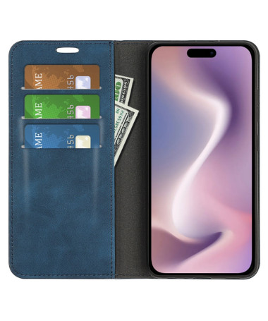 Étui iPhone 16 Pro simili cuir fonction stand Bleu marine - photo 21