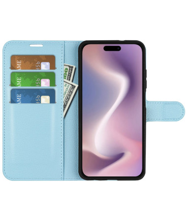Housse iPhone 16 Pro portefeuille style cuir Bleu clair - photo 20