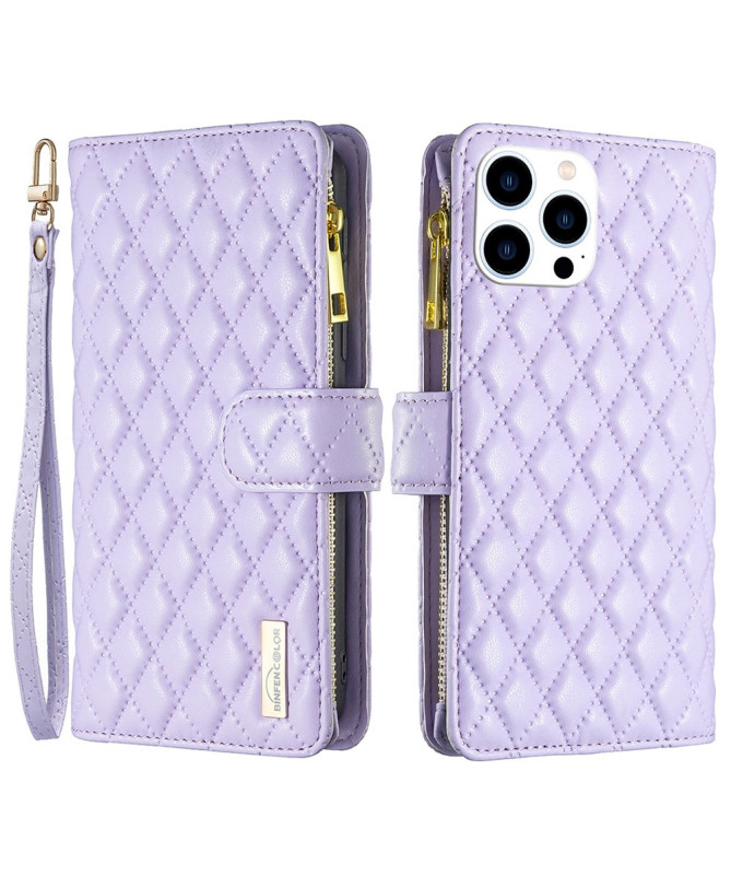 Housse iPhone 16 Pro Design Matelassé avec Poche Zippée