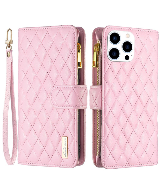 Housse iPhone 16 Pro Design Matelassé avec Poche Zippée