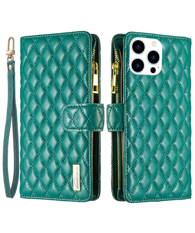 Housse iPhone 16 Pro Design Matelassé avec Poche Zippée