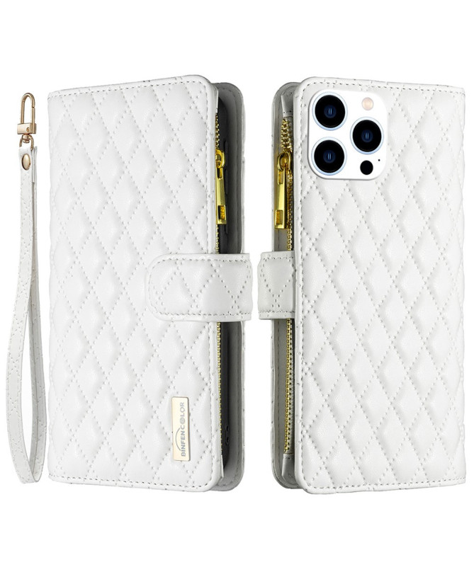Housse iPhone 16 Pro Design Matelassé avec Poche Zippée