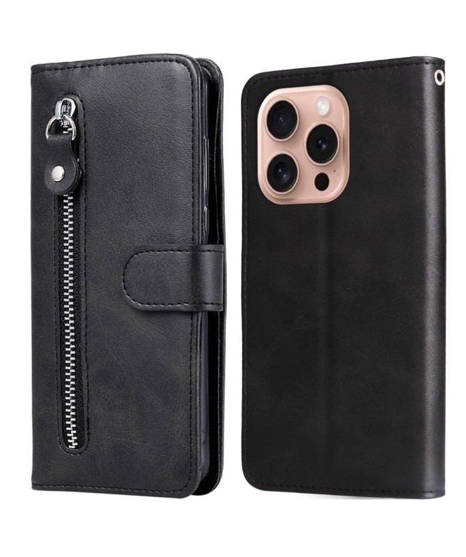 Housse iPhone 16 Pro Zipper Pocket effet cuir