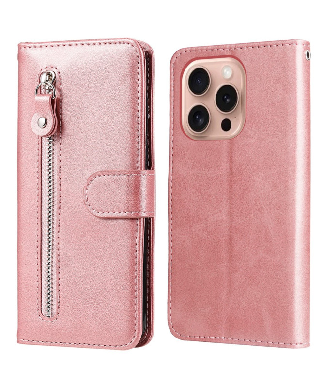Housse iPhone 16 Pro Zipper Pocket effet cuir