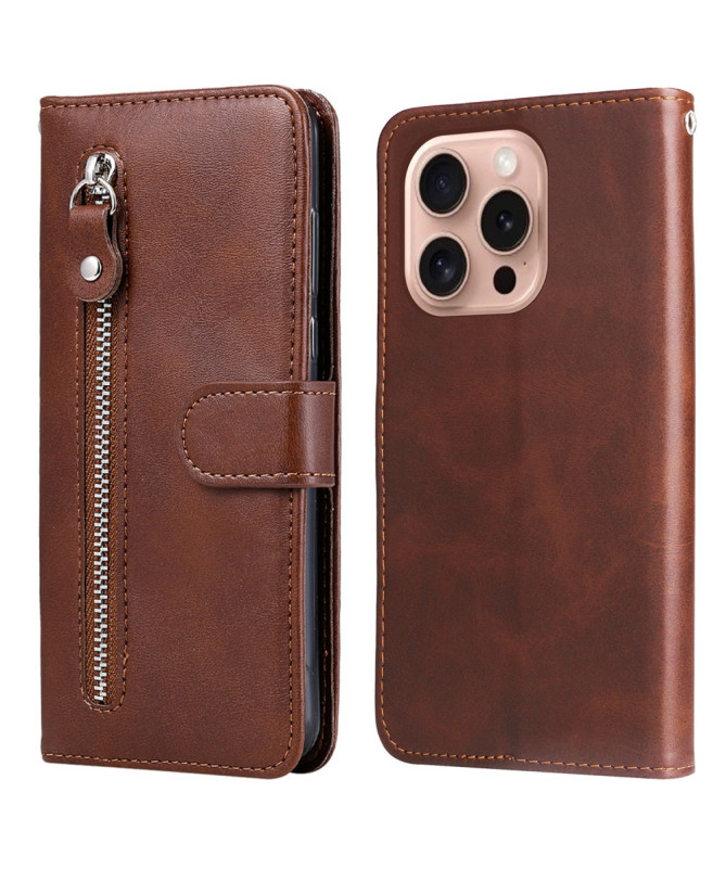 Housse iPhone 16 Pro Zipper Pocket effet cuir