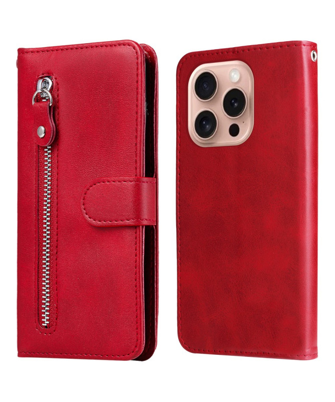 Housse iPhone 16 Pro Zipper Pocket effet cuir