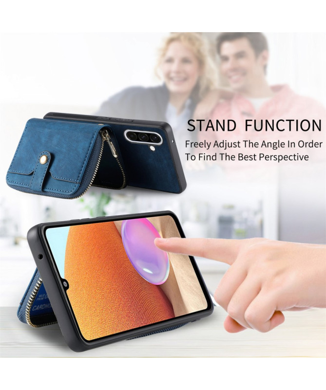 Coque Samsung Galaxy A56 5G à sangle, fermeture zippée et porte-cartes