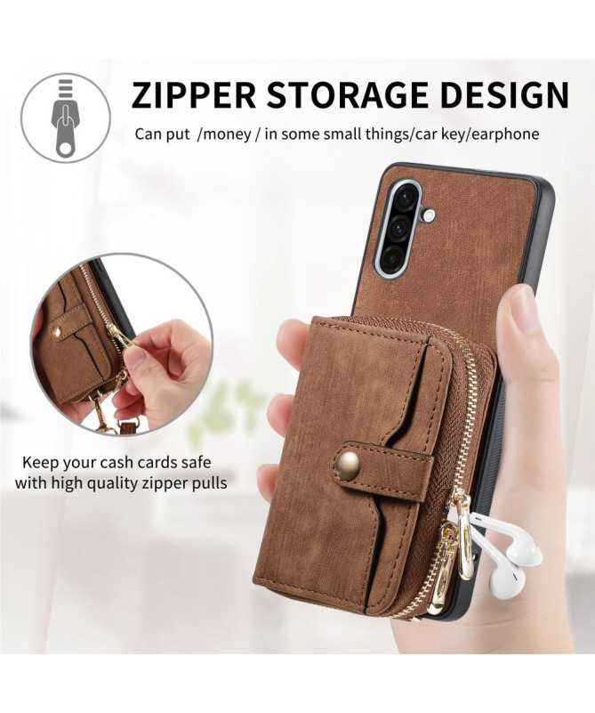 Coque Samsung Galaxy A56 5G à sangle, fermeture zippée et porte-cartes