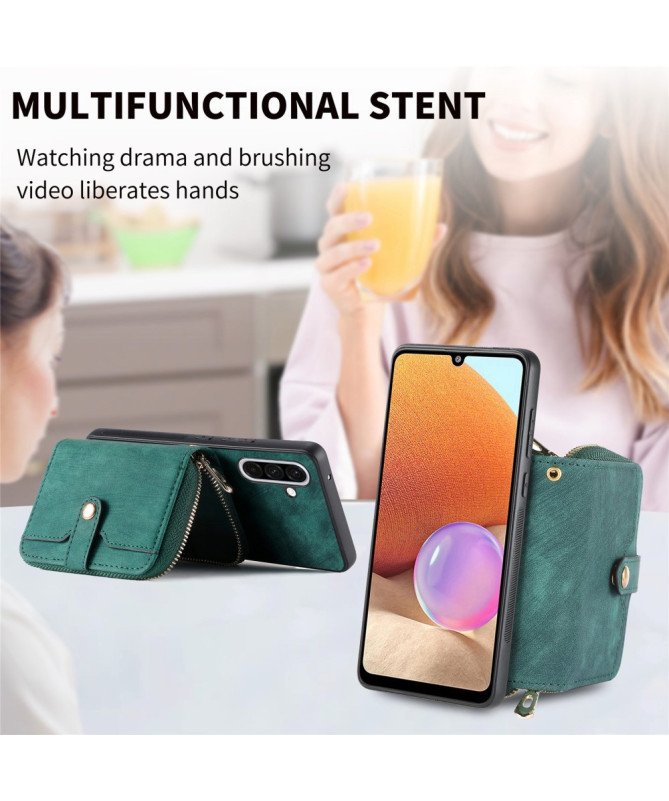 Coque Samsung Galaxy A56 5G à sangle, fermeture zippée et porte-cartes