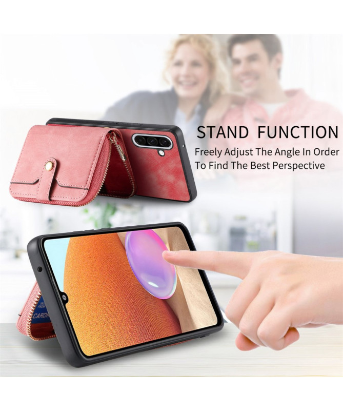 Coque Samsung Galaxy A56 5G à sangle, fermeture zippée et porte-cartes