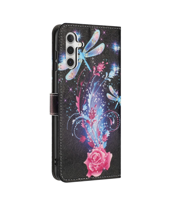 Housse Samsung Galaxy A56 5G, libellules et éclats floraux
