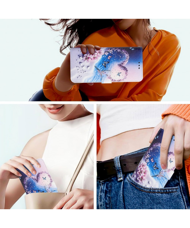 Housse Samsung Galaxy A56 5G, illustration cœur et papillons