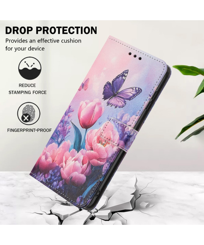 Housse Samsung Galaxy A56 5G, design papillon et fleurs