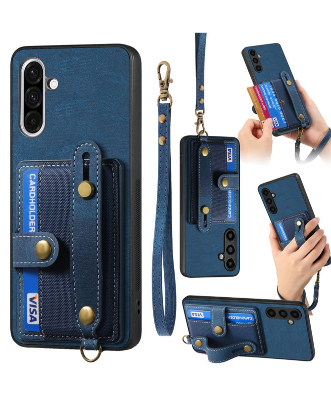 Coque Samsung Galaxy A56 5G rétro, porte-cartes et sangle support