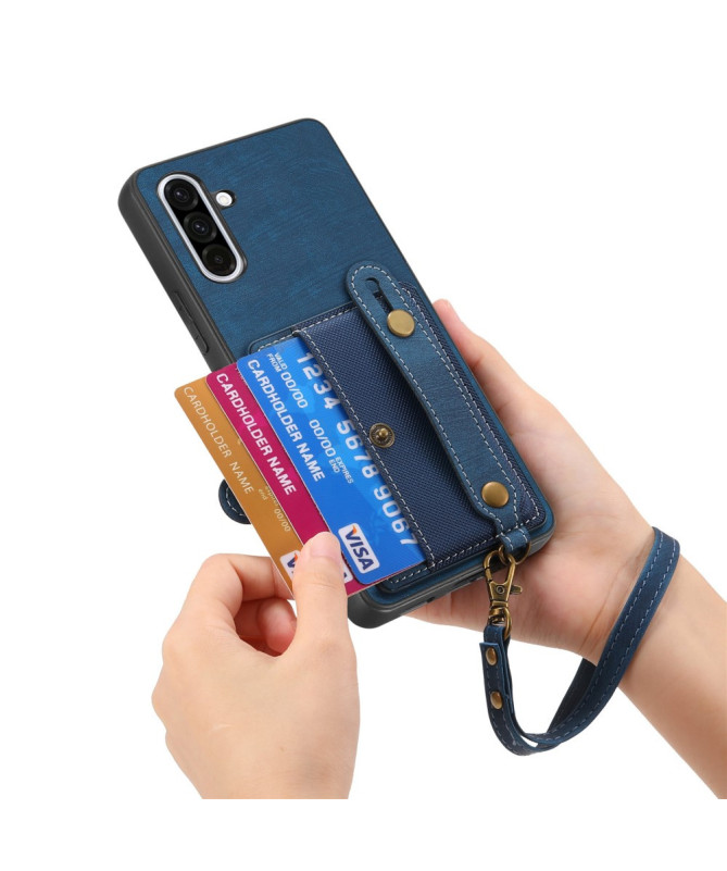 Coque Samsung Galaxy A56 5G rétro, porte-cartes et sangle support