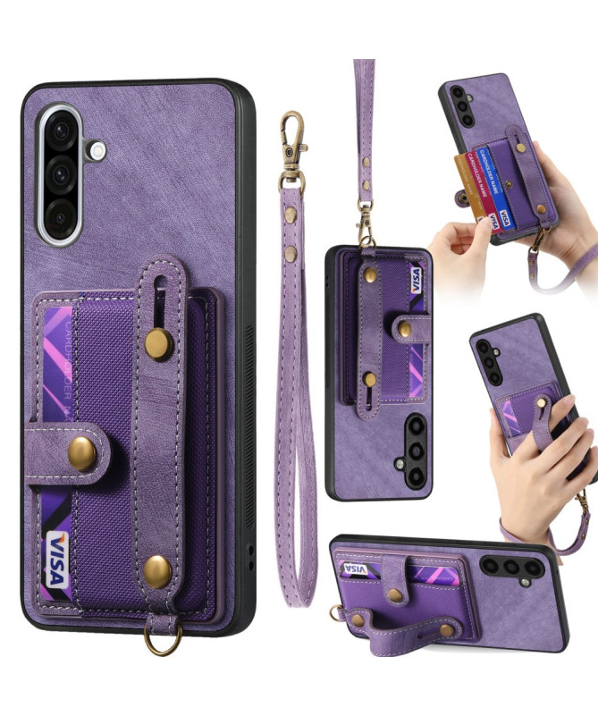 Coque Samsung Galaxy A56 5G rétro, porte-cartes et sangle support