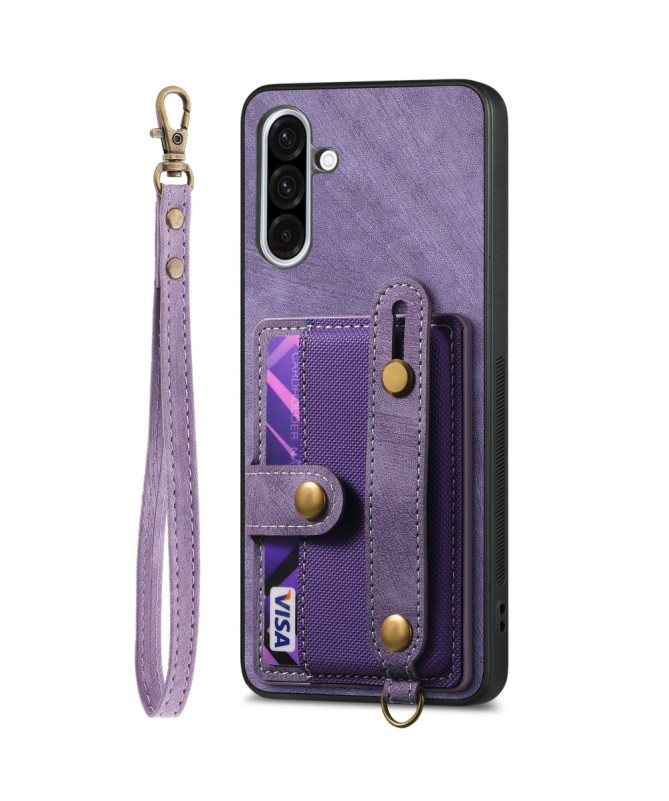 Coque Samsung Galaxy A56 5G rétro, porte-cartes et sangle support