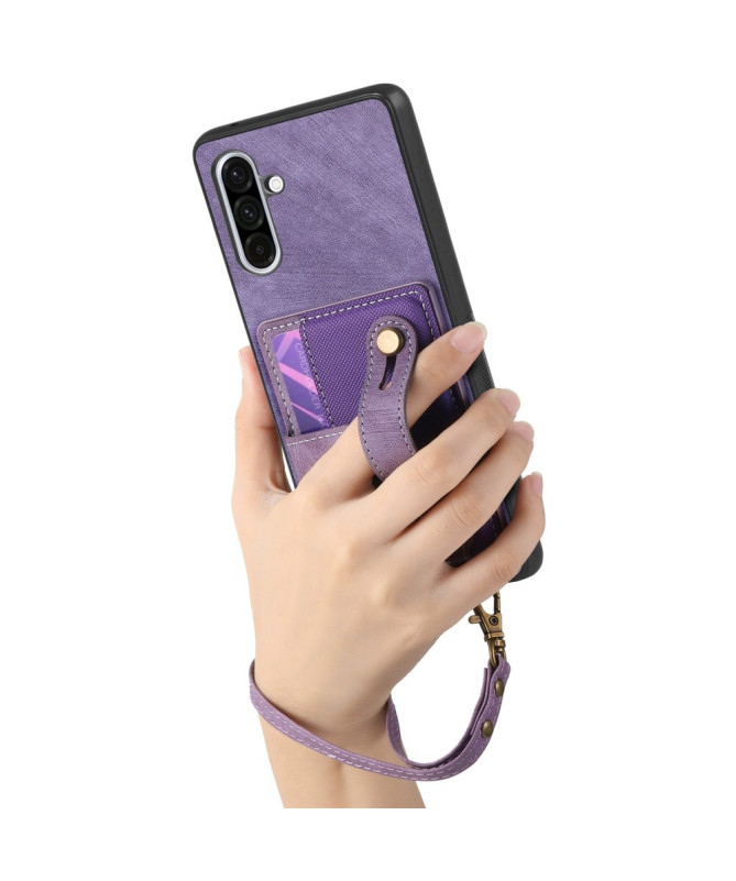 Coque Samsung Galaxy A56 5G rétro, porte-cartes et sangle support