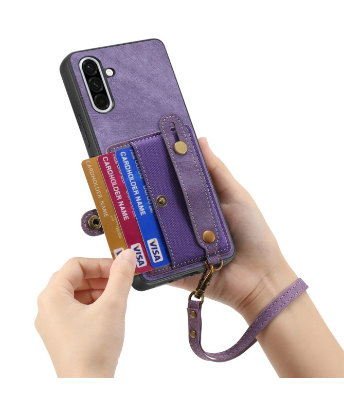 Coque Samsung Galaxy A56 5G rétro, porte-cartes et sangle support