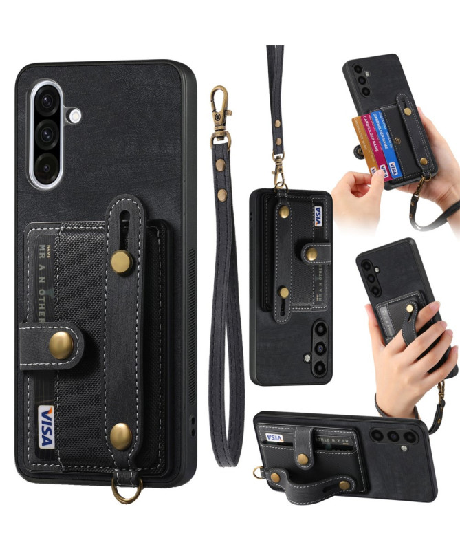 Coque Samsung Galaxy A56 5G rétro, porte-cartes et sangle support