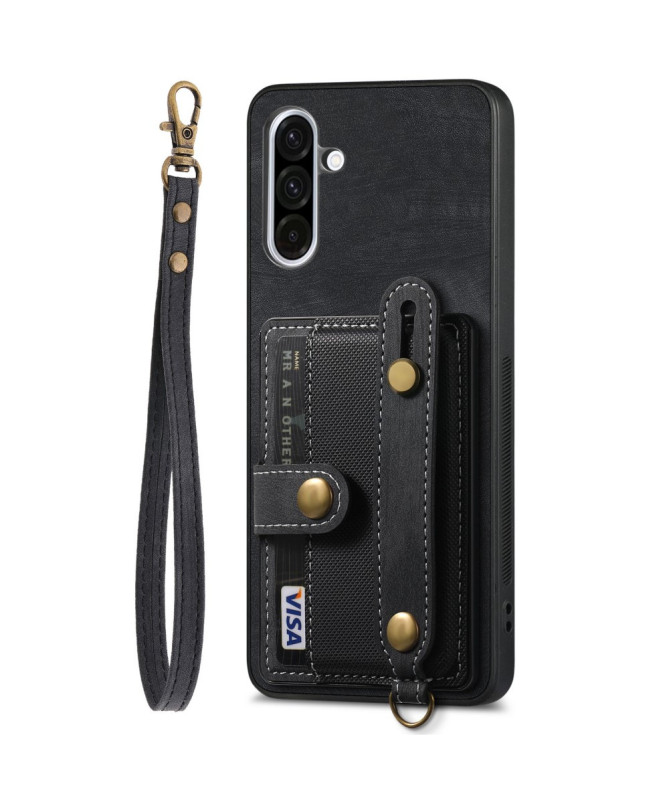 Coque Samsung Galaxy A56 5G rétro, porte-cartes et sangle support