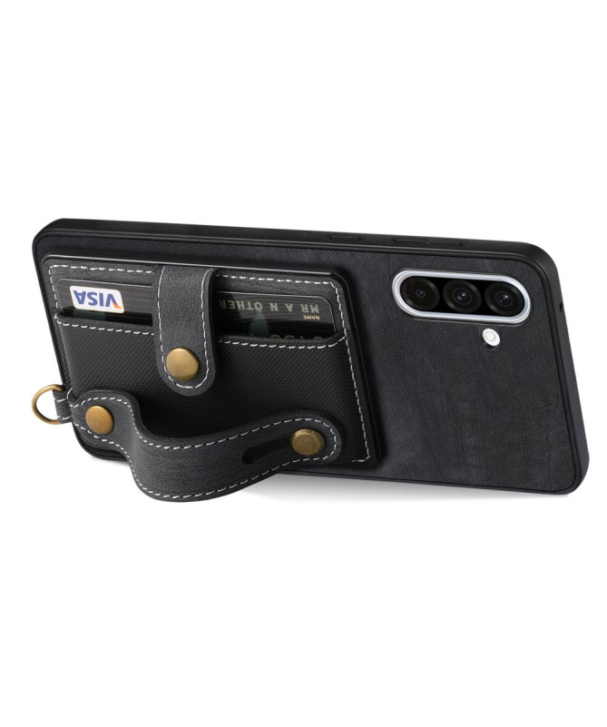 Coque Samsung Galaxy A56 5G rétro, porte-cartes et sangle support