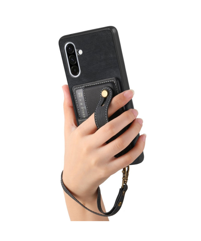 Coque Samsung Galaxy A56 5G rétro, porte-cartes et sangle support